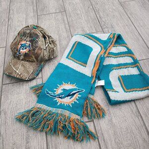 NFL Miami Dolphins Camo Hat & Knit Scarf Set Team Apparel One Size